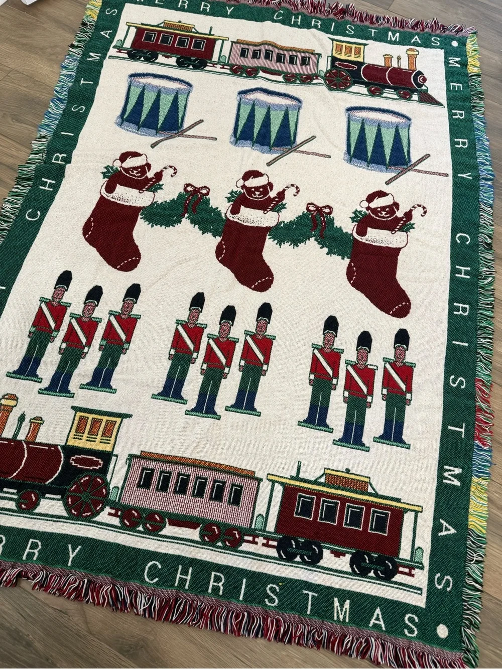Festive Christmas Toy Train & Stocking nutcracker tapestry Throw Blanket